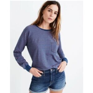 Madewell Drop-Sleeve Pocket Tee in Indigo Stripe Size small